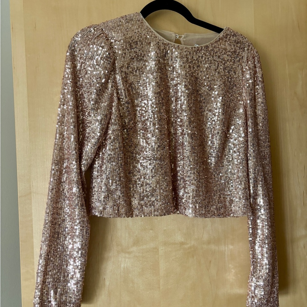 NWT Monique Lhuillier Rose Gold Sequin Blouse